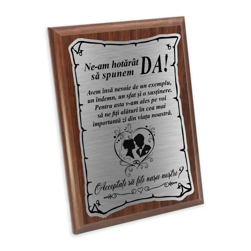 Ne-am hotarat sa spunem da, placheta lemn personalizata prin gravura